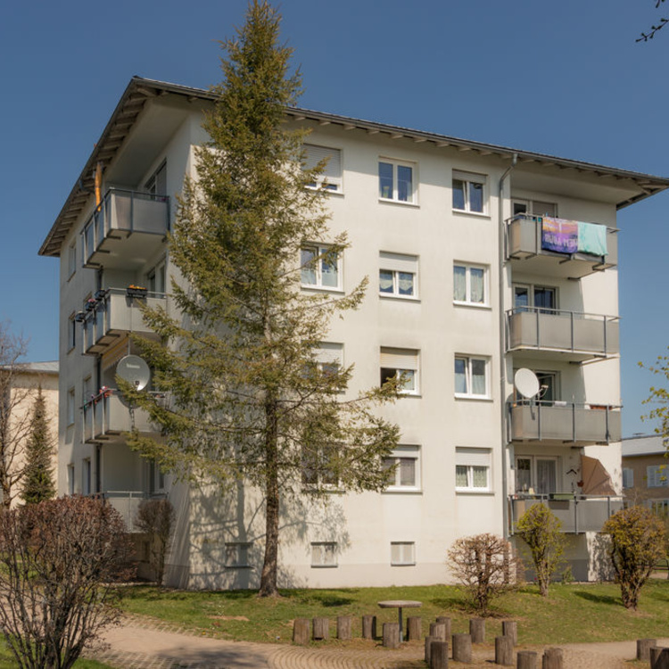 Ein Wohnhaus mit einem Baum 